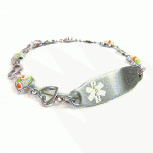 Green & White Murano Glass Hearts ID Bracelet 
