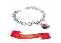 MyIDDr Red Ribbon Awareness Bracelet Engraved Stainless Steel O-Links