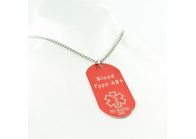 MyIDDr Red Aluminum Medical ID Blood Type AB Positive Dog Tag
